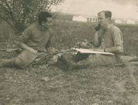 Mikuláš as a commander of mortar gunners defending the kibbutz Gvul, 1950 